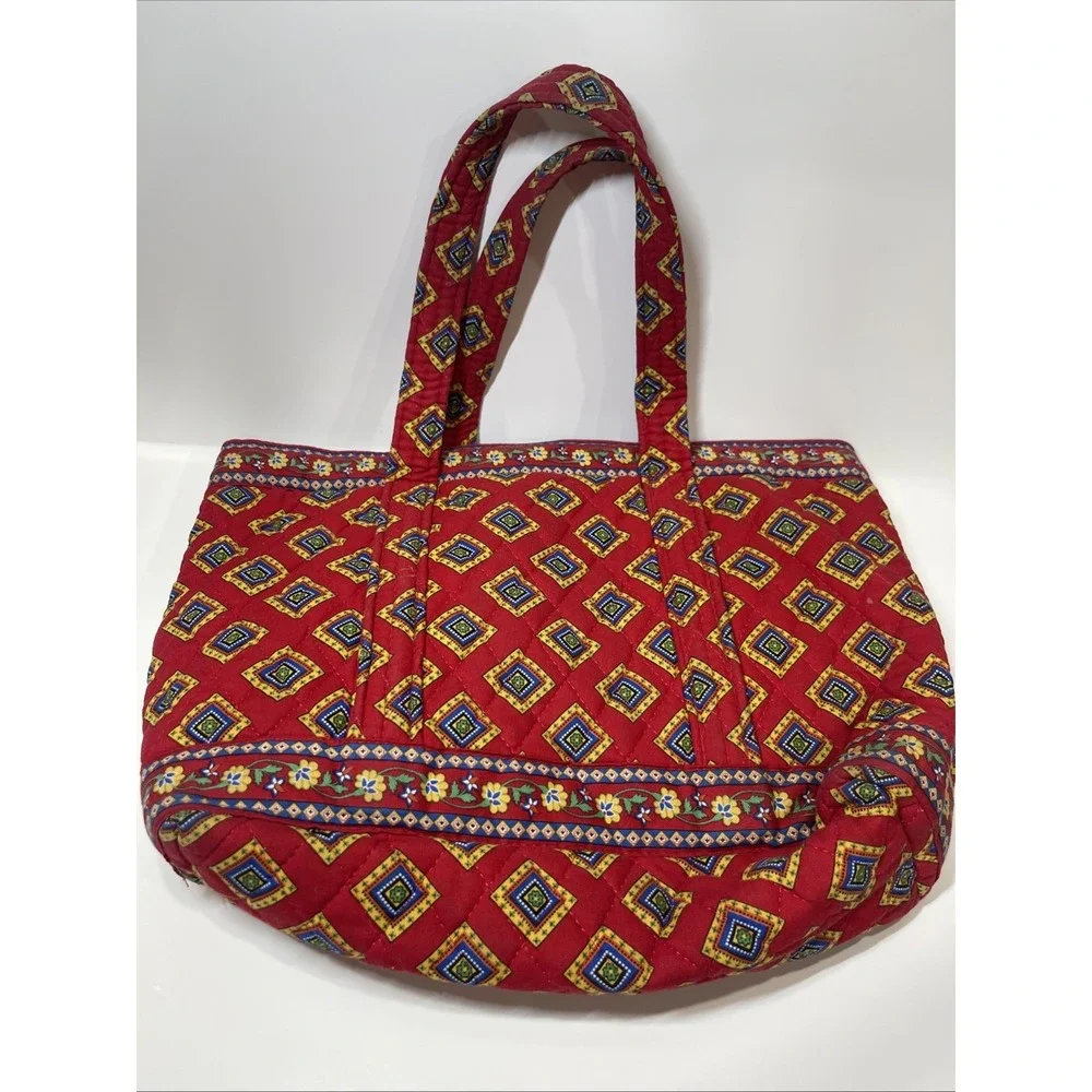 Retired Vera Bradley Betsy Villa Red Shoulder Bag Tote Purse USA Red Cotton